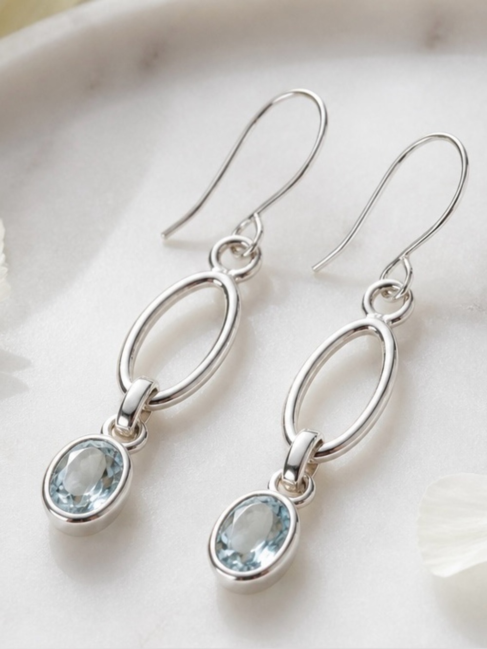 Sterling Silver Blue Topaz Drop Dangle Earrings